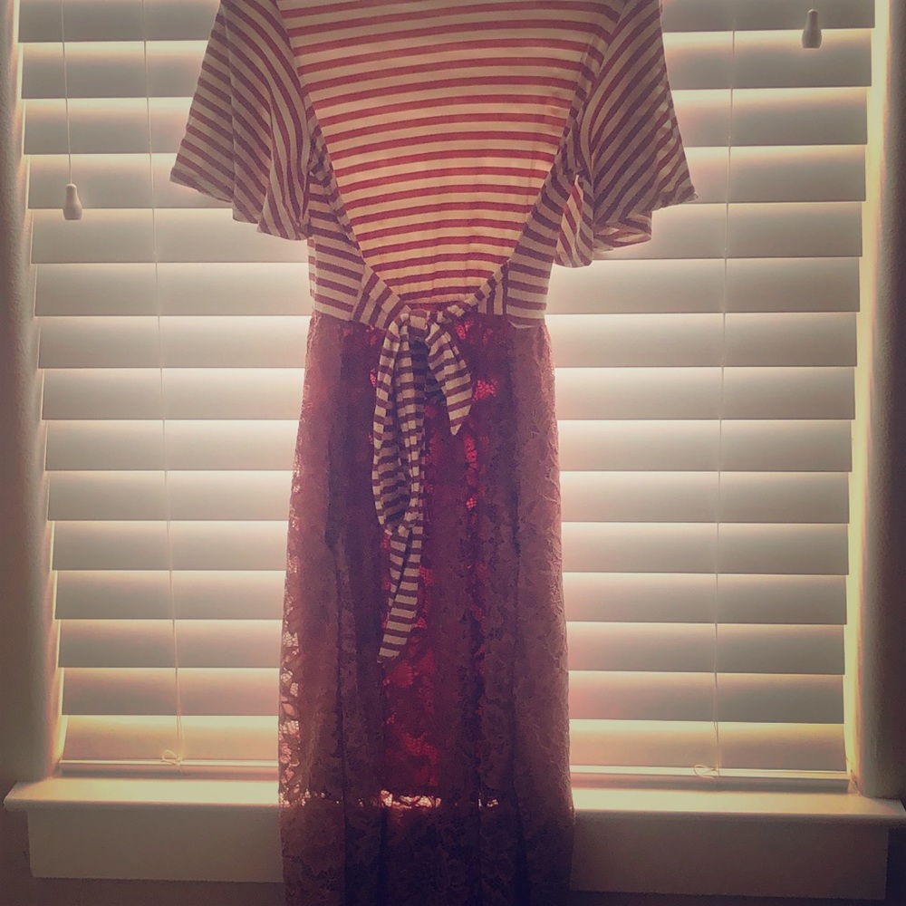 NWOT Reborn J Dress Size M, Blush and white stripe